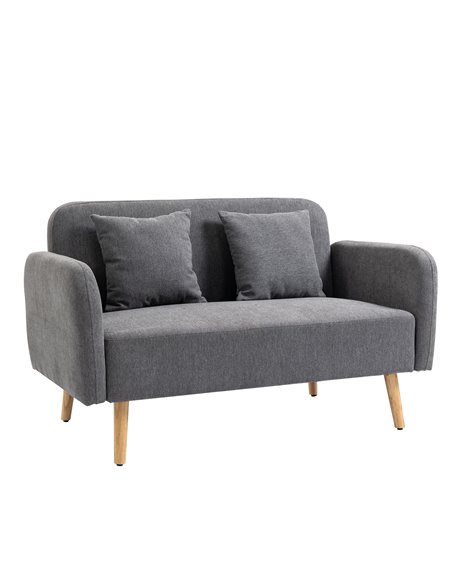 HOMCOM 2-Seat Loveseat Sofa Chenille Fabric Upholstered Couch with Rubberwood Legs, Grey - pic 30193 | FastDaddyshop