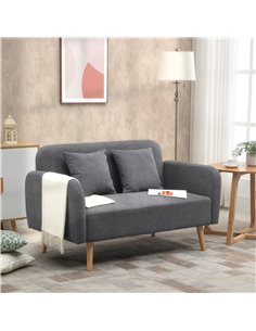 HOMCOM 2-Seat Loveseat Sofa Chenille Fabric Upholstered Couch with Rubberwood Legs, Grey 2