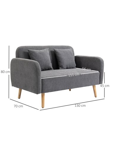 HOMCOM 2-Seat Loveseat Sofa Chenille Fabric Upholstered Couch with Rubberwood Legs, Grey