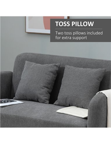 HOMCOM 2-Seat Loveseat Sofa Chenille Fabric Upholstered Couch with Rubberwood Legs, Grey