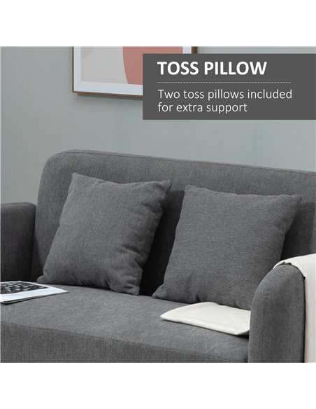 HOMCOM 2-Seat Loveseat Sofa Chenille Fabric Upholstered Couch with Rubberwood Legs, Grey - pic 30199 | FastDaddyshop