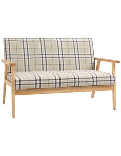 HOMCOM Compact Loveseat Couch, Double Seat Sofa with Wood Frame, Beige and Coffee