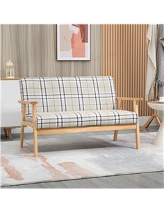HOMCOM Compact Loveseat Couch, Double Seat Sofa with Wood Frame, Beige and Coffee 2