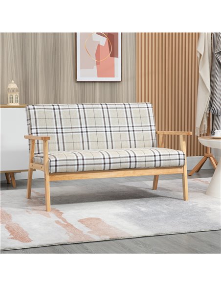 HOMCOM Compact Loveseat Couch, Double Seat Sofa with Wood Frame, Beige and Coffee - pic 30203 | FastDaddyshop