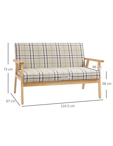 HOMCOM Compact Loveseat Couch, Double Seat Sofa with Wood Frame, Beige and Coffee - pic 30204 | FastDaddyshop