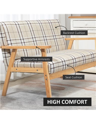 HOMCOM Compact Loveseat Couch, Double Seat Sofa, Beige and Coffee 839-482V70BG