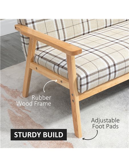 HOMCOM Compact Loveseat Couch Double Seat Sofa with Lattice Pattern and Rubber Wood Frame Beige and Coffee - pic 30207 | FastDaddyshop