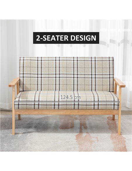HOMCOM Compact Loveseat Couch Double Seat Sofa with Lattice Pattern and Rubber Wood Frame Beige and Coffee - pic 30208 | FastDaddyshop