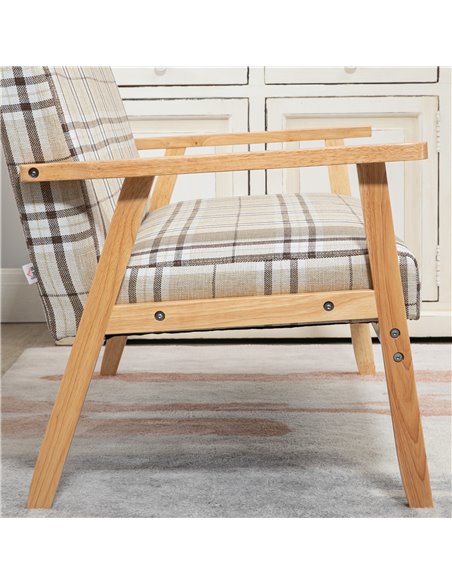HOMCOM Compact Loveseat Couch Double Seat Sofa with Lattice Pattern and Rubber Wood Frame Beige and Coffee - pic 30210 | FastDaddyshop