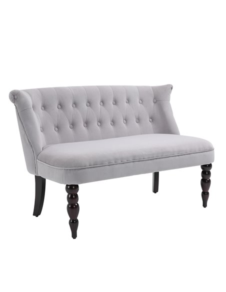 HOMCOM 2 Seat Sofa Lounger Couch with Wood Frame Button Tufts Carved Legs Vintage Design Compact Home Bedroom Loveseat, Grey - pic 30220 | FastDaddyshop