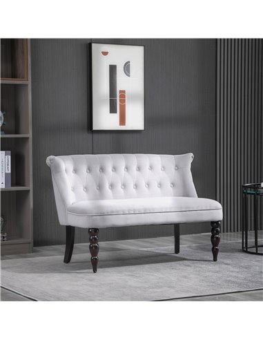 HOMCOM 2 Seat Sofa Lounger Couch with Wood Frame Button Tufts Carved Legs Vintage Design Compact Home Bedroom Loveseat, Grey