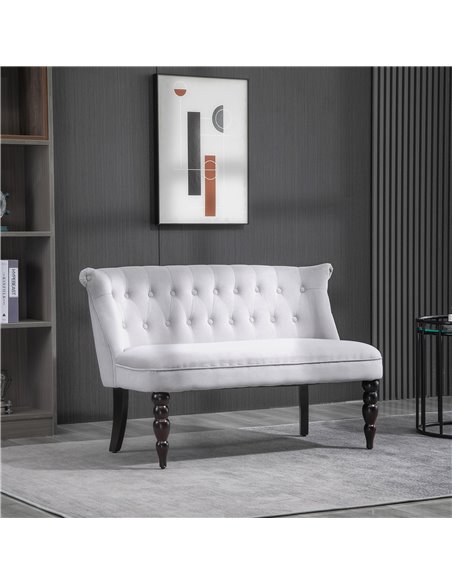 HOMCOM 2 Seat Sofa Lounger Couch with Wood Frame Button Tufts Carved Legs Vintage Design Compact Home Bedroom Loveseat, Grey - pic 30221 | FastDaddyshop