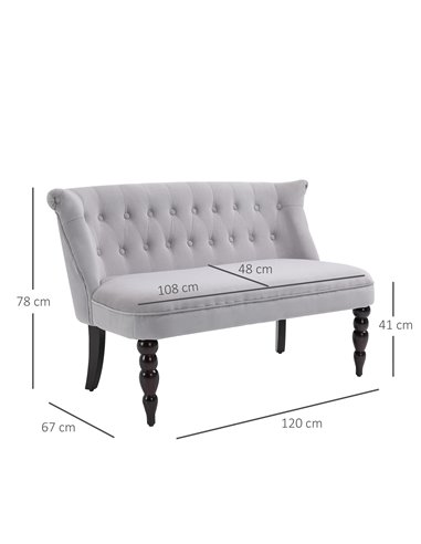 HOMCOM 2 Seat Sofa Lounger Couch with Wood Frame Button Tufts Carved Legs Vintage Design Compact Home Bedroom Loveseat, Grey