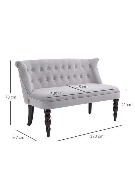 HOMCOM 2 Seat Sofa Lounger Couch with Wood Frame Button Tufts Carved Legs Vintage Design Compact Home Bedroom Loveseat, Grey - pic 30222 | FastDaddyshop
