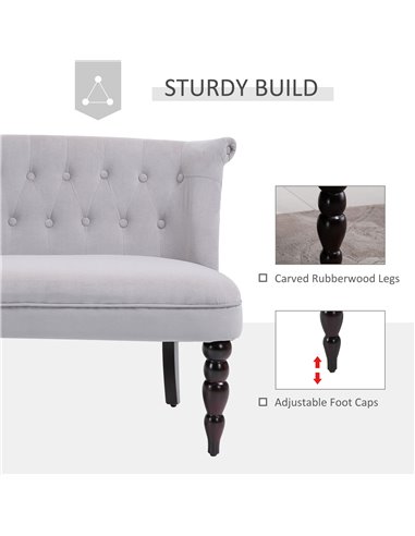 HOMCOM 2 Seat Sofa Lounger Couch with Wood Frame Button Tufts Carved Legs Vintage Design Compact Home Bedroom Loveseat, Grey
