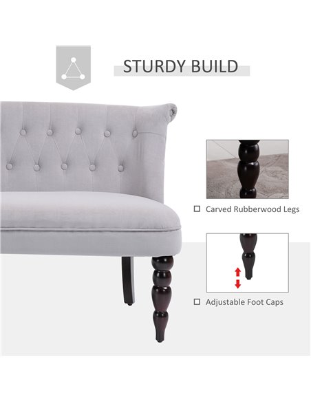 HOMCOM 2 Seat Sofa Lounger Couch with Wood Frame Button Tufts Carved Legs Vintage Design Compact Home Bedroom Loveseat, Grey - pic 30225 | FastDaddyshop