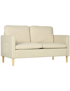 HOMCOM 2 Seater Sofa, Loveseat Sofa Settee with Wood Legs and 2 Pockets, Beige