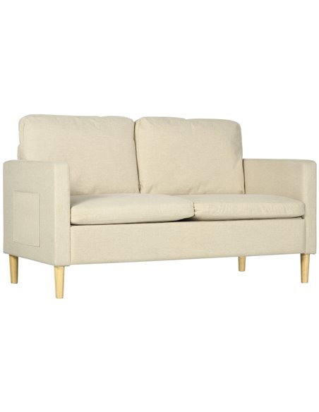 HOMCOM 2 Seater Sofa, Loveseat Sofa Settee with Wood Legs and 2 Pockets, Beige - pic 30229 | FastDaddyshop