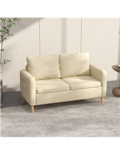 HOMCOM 2 Seater Sofa, Loveseat Sofa Settee with Wood Legs and 2 Pockets, Beige 2