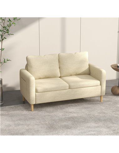 HOMCOM 2 Seater Sofa, Loveseat Sofa Settee with Wood Legs and 2 Pockets, Beige