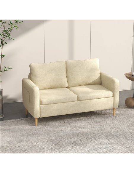 HOMCOM 2 Seater Sofa, Loveseat Sofa Settee with Wood Legs and 2 Pockets, Beige - pic 30230 | FastDaddyshop