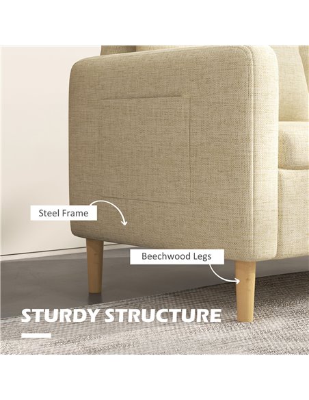HOMCOM 2 Seater Sofa, Loveseat Sofa Settee with Wood Legs and 2 Pockets, Beige - pic 30234 | FastDaddyshop