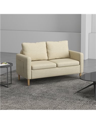 HOMCOM 2 Seater Sofa, Loveseat Sofa Settee with Wood Legs and 2 Pockets, Beige