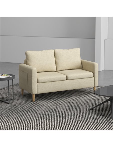 HOMCOM 2 Seater Sofa, Loveseat Sofa Settee with Wood Legs and 2 Pockets, Beige - pic 30236 | FastDaddyshop