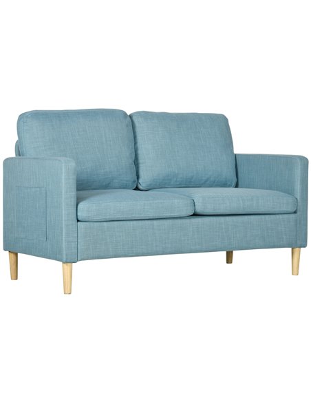 HOMCOM 2 Seater Sofa, Loveseat Sofa Settee with Wood Legs and 2 Pockets, Blue - pic 30238 | FastDaddyshop