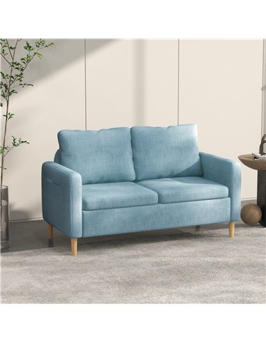 HOMCOM 2 Seater Sofa, Loveseat Sofa Settee with Wood Legs and 2 Pockets, Blue