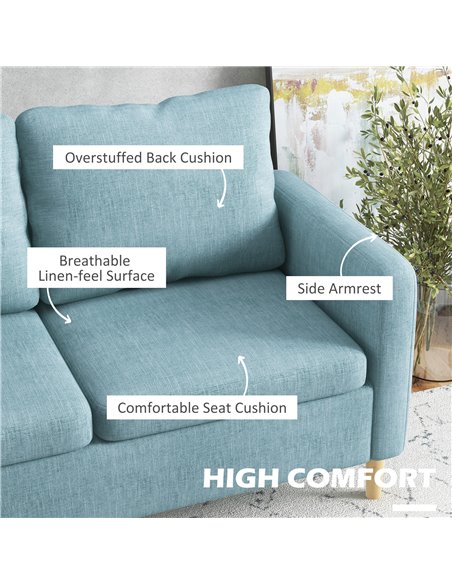 HOMCOM 2 Seater Sofa, Loveseat Sofa Settee with Wood Legs and 2 Pockets, Blue - pic 30243 | FastDaddyshop