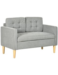 HOMCOM Modern 2 Seater Sofa with Hidden Storage, 117cm Tufted Cotton Couch, Compact Loveseat Sofa with Wood Legs, Light Grey