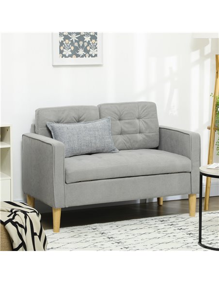 HOMCOM Modern 2 Seater Sofa with Hidden Storage, 117cm Tufted Cotton Couch, Compact Loveseat Sofa with Wood Legs, Light Grey - pic 30253 | FastDaddyshop