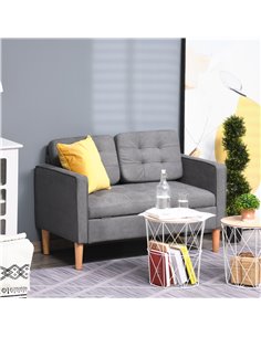 HOMCOM Modern 2 Seater Sofa with Hidden Storage, 117cm Tufted Cotton Couch, Compact Loveseat Sofa with Wood Legs, Grey 2