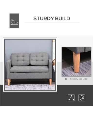 HOMCOM 117cm Compact 2 Seater Sofa with Hidden Storage, Grey 839-032V71GY