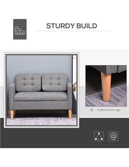 HOMCOM 117cm Compact 2 Seater Sofa with Hidden Storage, Grey 839-032V71GY - pic 30260 | FastDaddyshop