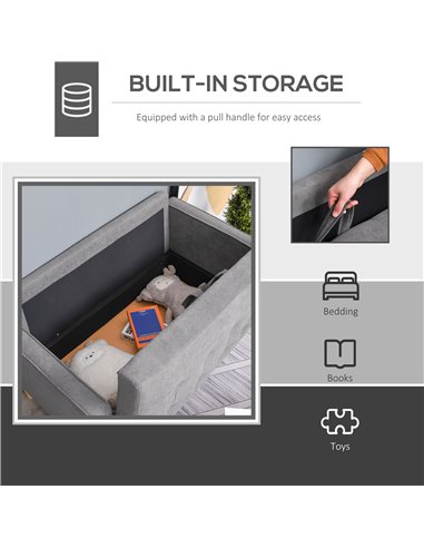 HOMCOM Modern 2 Seater Sofa with Hidden Storage, 117cm Tufted Cotton Couch, Compact Loveseat Sofa with Wood Legs, Grey