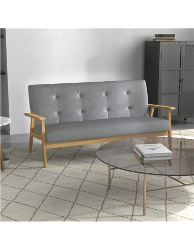 HOMCOM Modern 2-Seat Sofa Linen Fabric Upholstery Tufted Couch with Rubberwood Legs Dark Grey