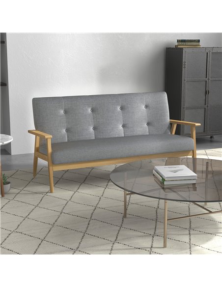 HOMCOM Modern 2-Seat Sofa Linen Fabric Upholstery Tufted Couch with Rubberwood Legs Dark Grey - pic 30266 | FastDaddyshop