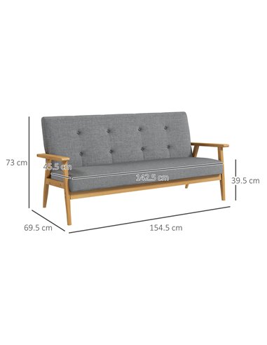 HOMCOM Modern 2-Seat Sofa Linen Fabric Upholstery Tufted Couch with Rubberwood Legs Dark Grey