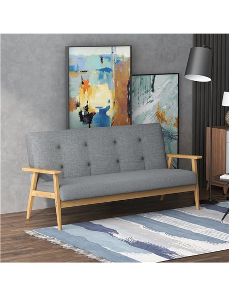 HOMCOM Modern 2-Seat Sofa Linen Fabric Upholstery Tufted Couch with Rubberwood Legs Dark Grey - pic 30271 | FastDaddyshop