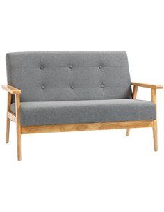 HOMCOM Modern 2-Seat Sofa Linen Fabric Upholstery Tufted Couch with Rubberwood Legs Dark Grey