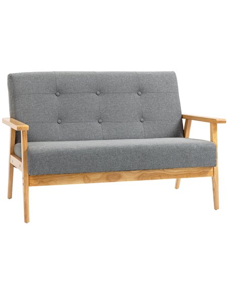 HOMCOM Modern 2-Seat Sofa Linen Fabric Upholstery Tufted Couch with Rubberwood Legs Dark Grey - pic 30274 | FastDaddyshop