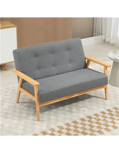 HOMCOM Modern 2-Seat Sofa Linen Fabric Upholstery Tufted Couch with Rubberwood Legs Dark Grey - pic 30275 | FastDaddyshop