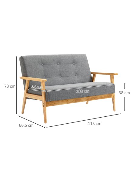 HOMCOM Modern 2-Seat Sofa Linen Fabric Upholstery Tufted Couch with Rubberwood Legs Dark Grey - pic 30276 | FastDaddyshop