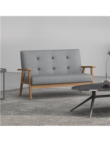 HOMCOM Modern 2-Seat Sofa Linen Fabric Upholstery Tufted Couch with Rubberwood Legs Dark Grey