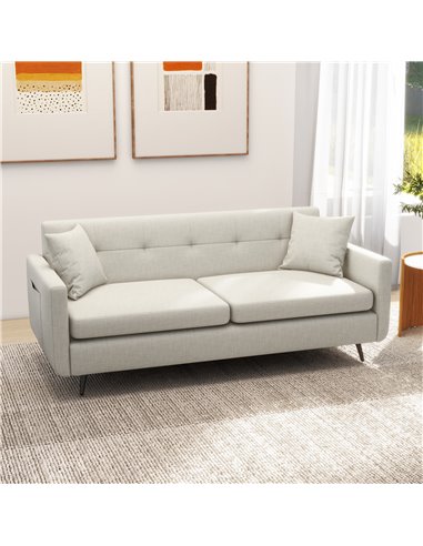 HOMCOM 165cm Modern Fabric 2 Seater Sofa, Tufted Loveseat Sofa Settee with Steel Legs, 2 Storage Pockets, Beige