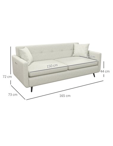 HOMCOM 165cm Modern Fabric 2 Seater Sofa, Tufted Loveseat Sofa Settee with Steel Legs, 2 Storage Pockets, Beige