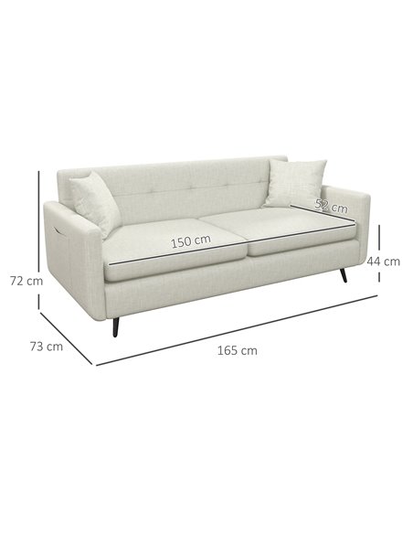 HOMCOM 165cm Modern Fabric 2 Seater Sofa, Tufted Loveseat Sofa Settee with Steel Legs, 2 Storage Pockets, Beige - pic 30285 | FastDaddyshop
