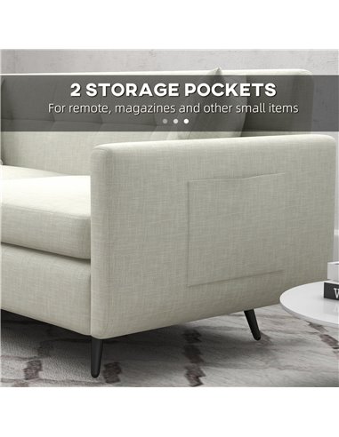 HOMCOM 165cm 2 Seater Sofa for Living Room, Modern Fabric Couch, Tufted Loveseat Sofa Settee w/ Steel Legs, 2 Storage Pockets, B